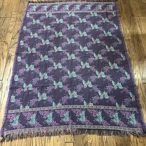 Vintge Grape Vine Tapestry Blanket 53x73” Green Purple Decorative Throw